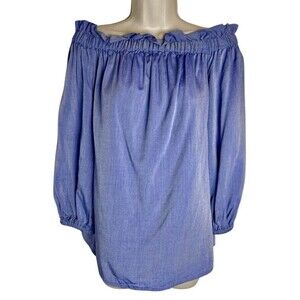 Banana Republic Womens Blue Chambray Off The Shoulder Top Size S Puff Sleeve